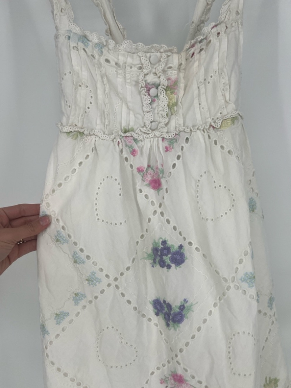 For Love And Lemons Andrea White Eyelet Strappy Mini Dress with Floral Motif L - Picture 4 of 9